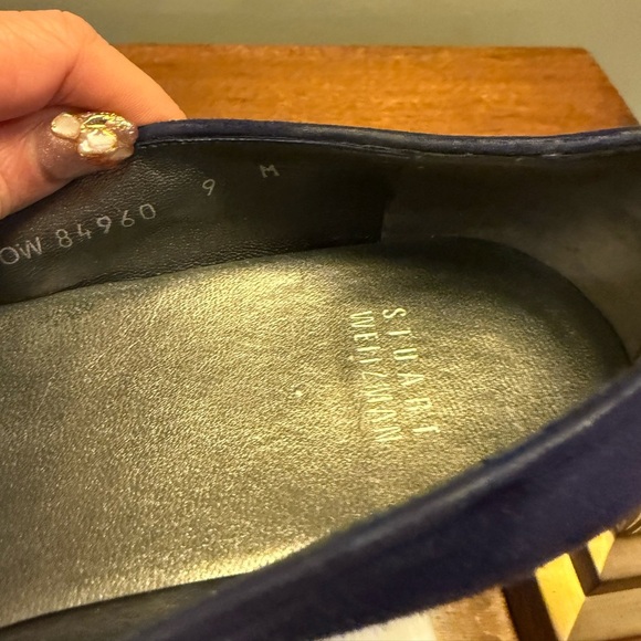 NWOT Stuart Weizmann blue black leather suede tassel loafers Size 9 - Picture 7 of 9